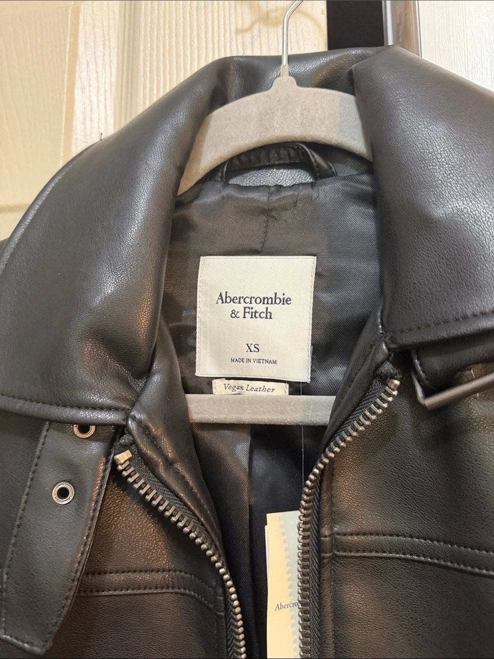 Abercrombie & Fitch Black Faux Leather Bomber Jacket